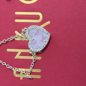 Jankuo 14K Gold Plated Pink Crystal & Cubic Zirconia Pendant Necklace New in Box
